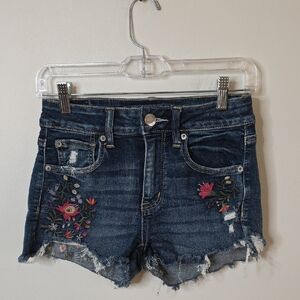 American Eagle Outfitters Shorts with Floral Embroidery Hi Rise Shortie Sz 4